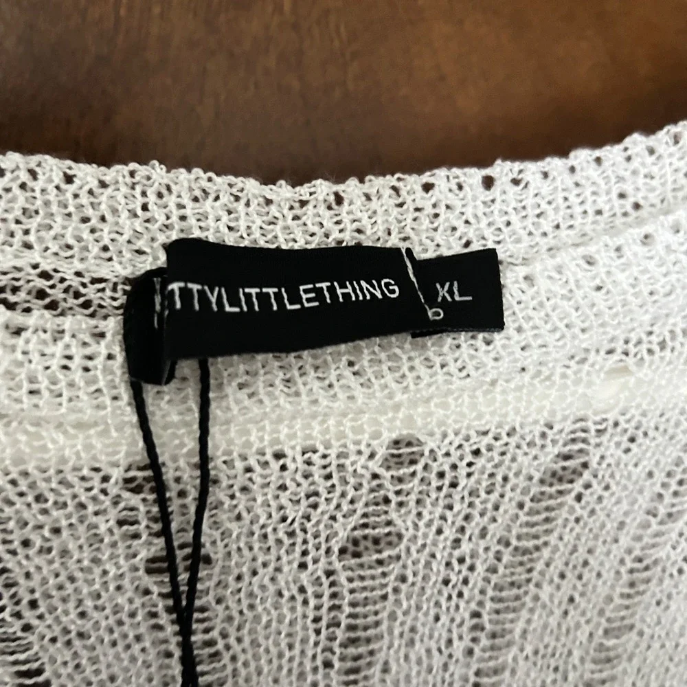Pretty Little Thing Mesh Ribbed Knit Sheer Y2k Stretchy Sweater Womens XL NWT - Picture 5 of 11